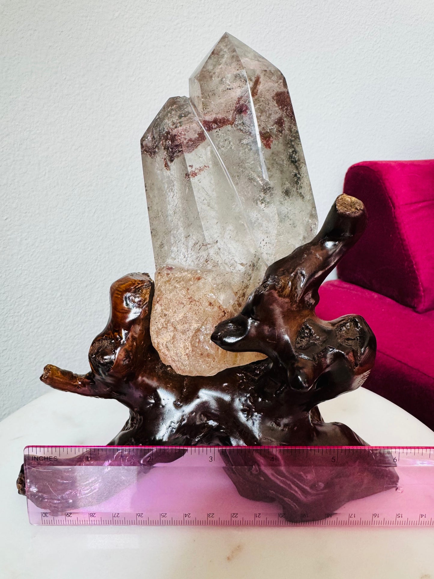 Brazilian Garden Quartz on Wood Stand