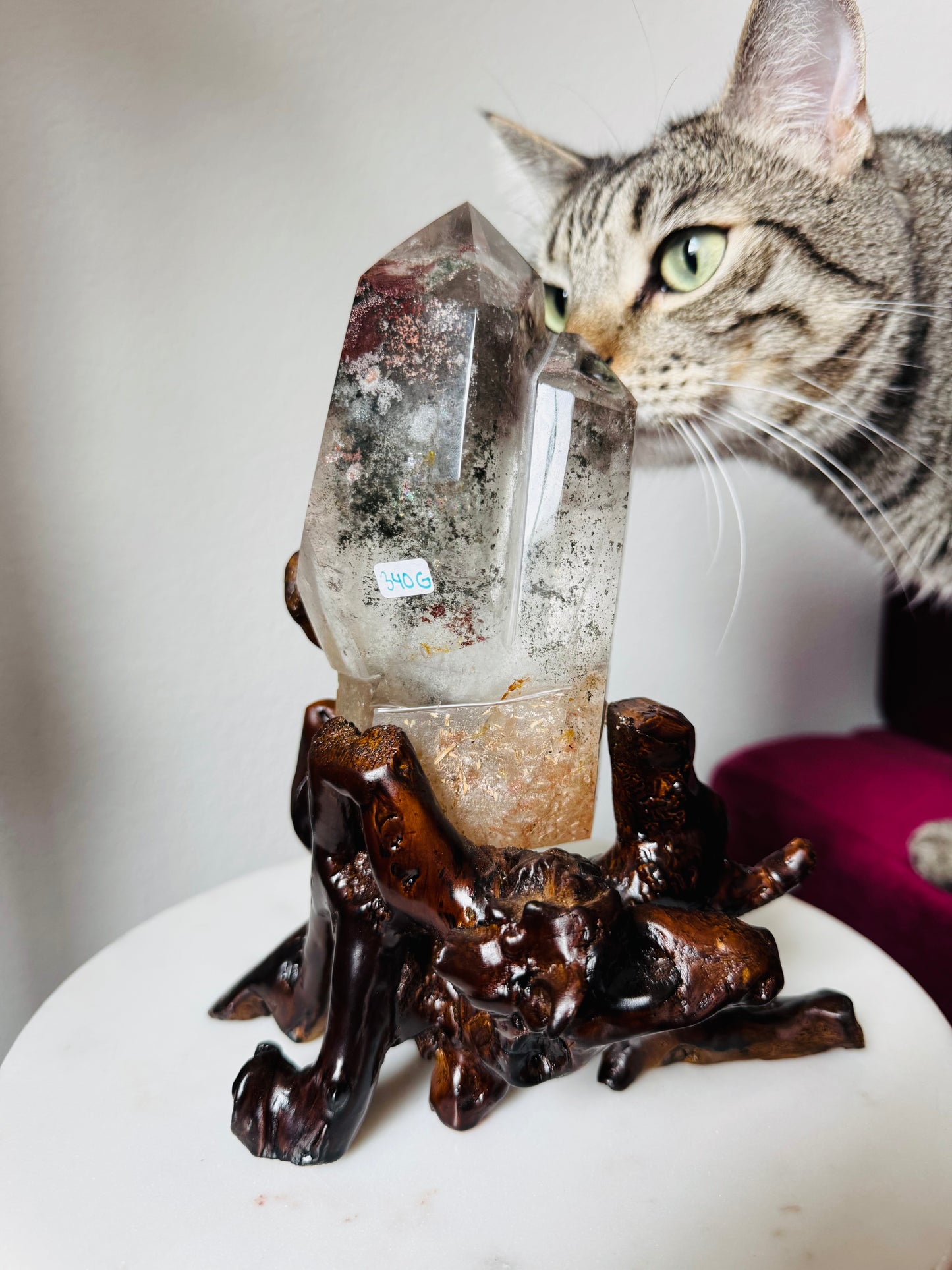 Brazilian Garden Quartz on Wood Stand