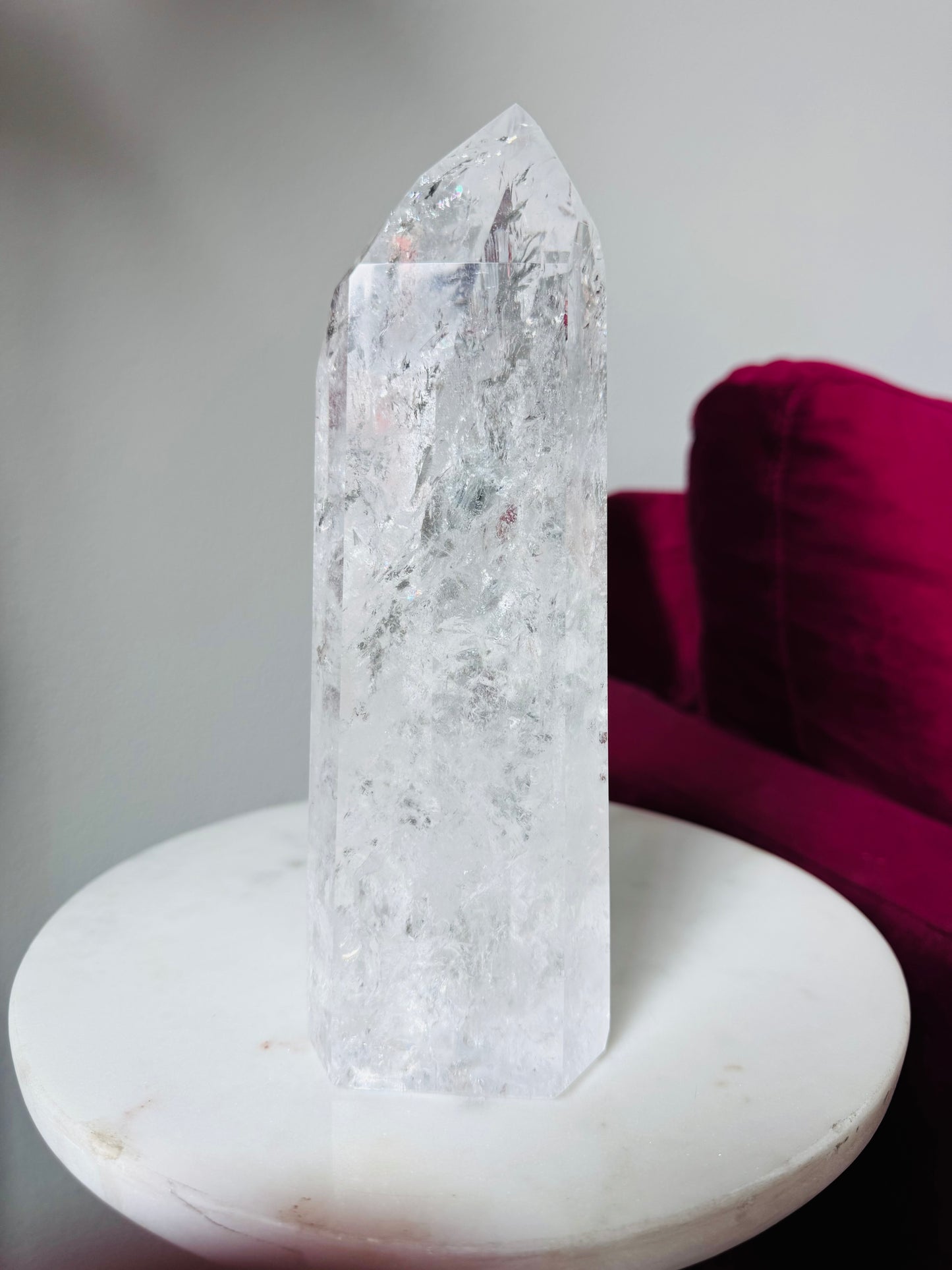 Brazilian Clear Quartz Tower with Rainbows