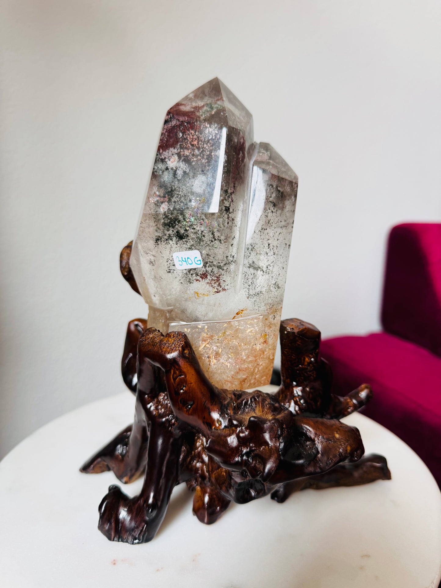 Brazilian Garden Quartz on Wood Stand
