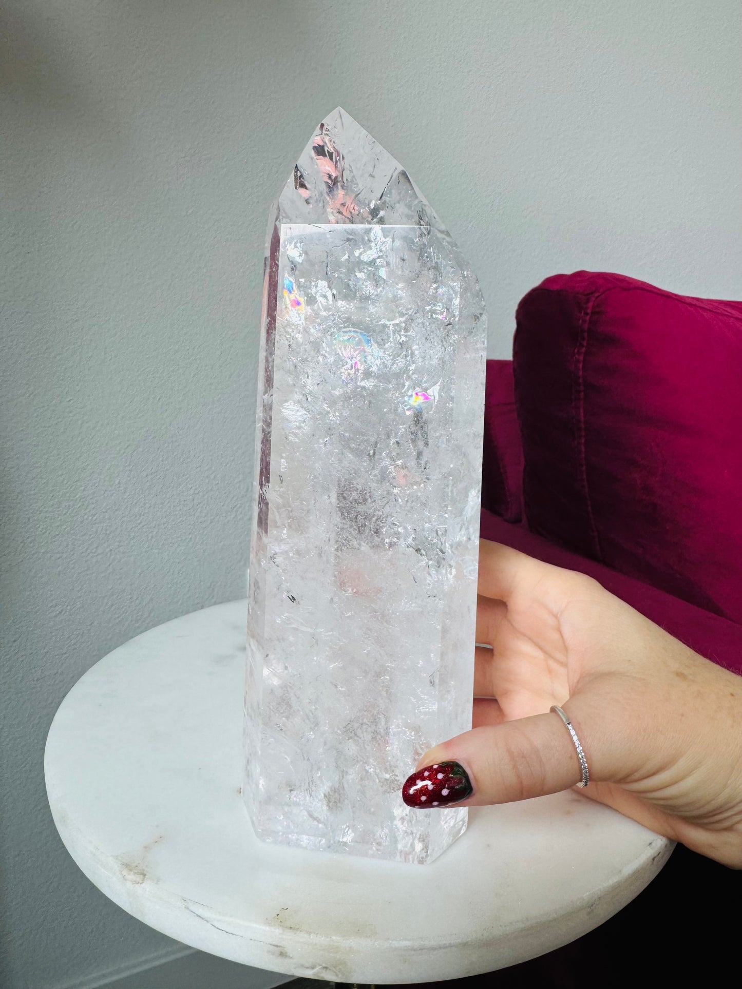 Brazilian Clear Quartz Tower with Rainbows