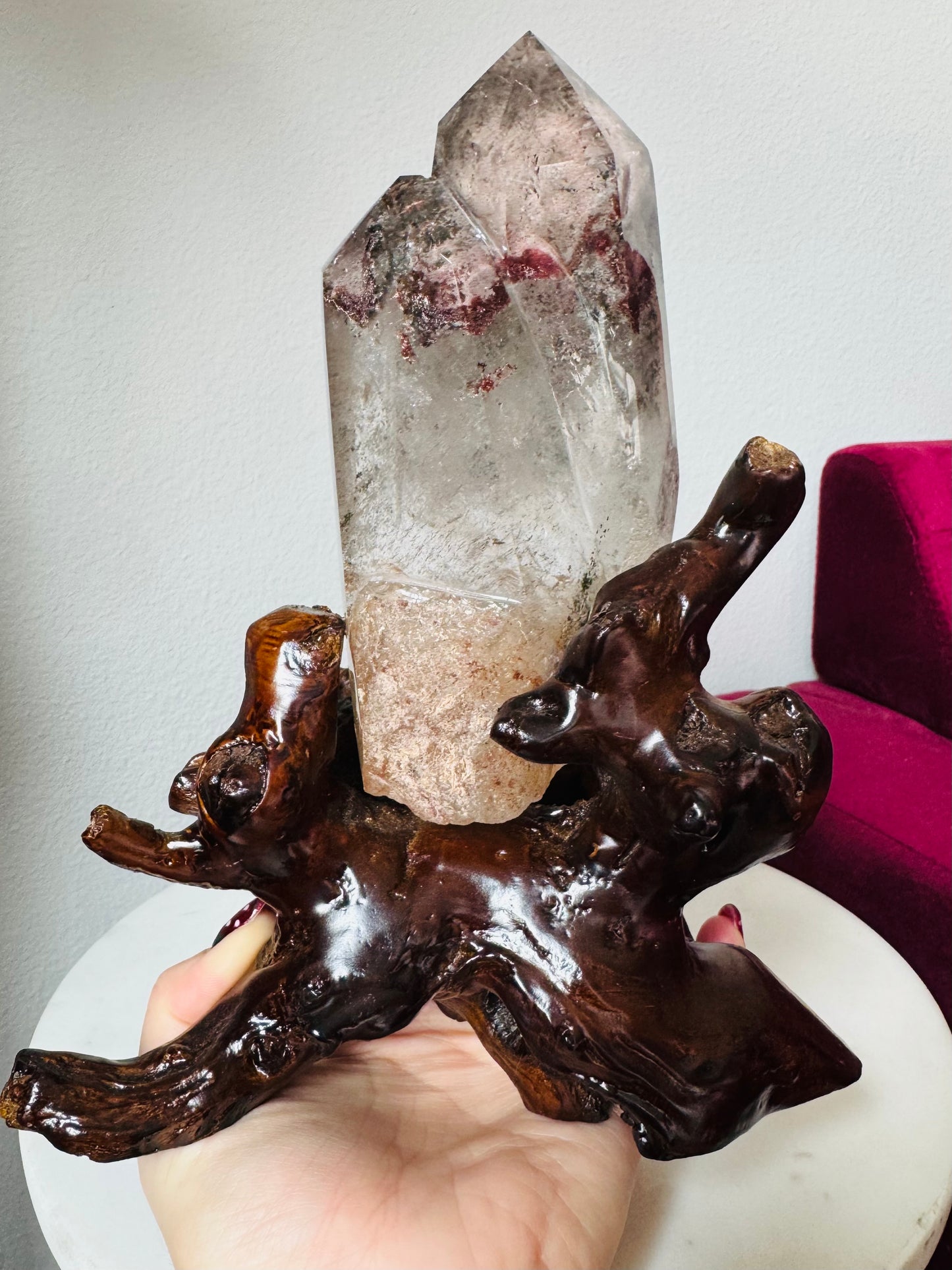 Brazilian Garden Quartz on Wood Stand