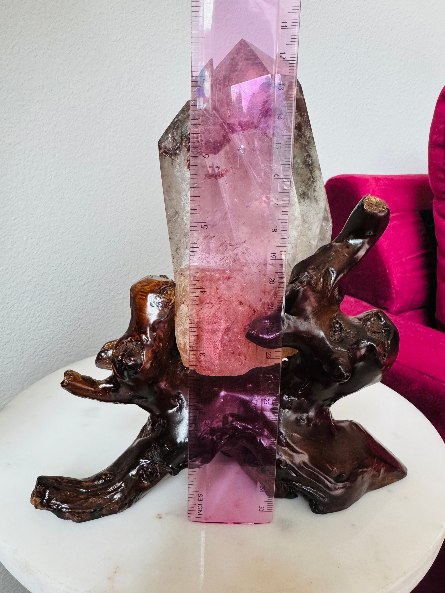 Brazilian Garden Quartz on Wood Stand