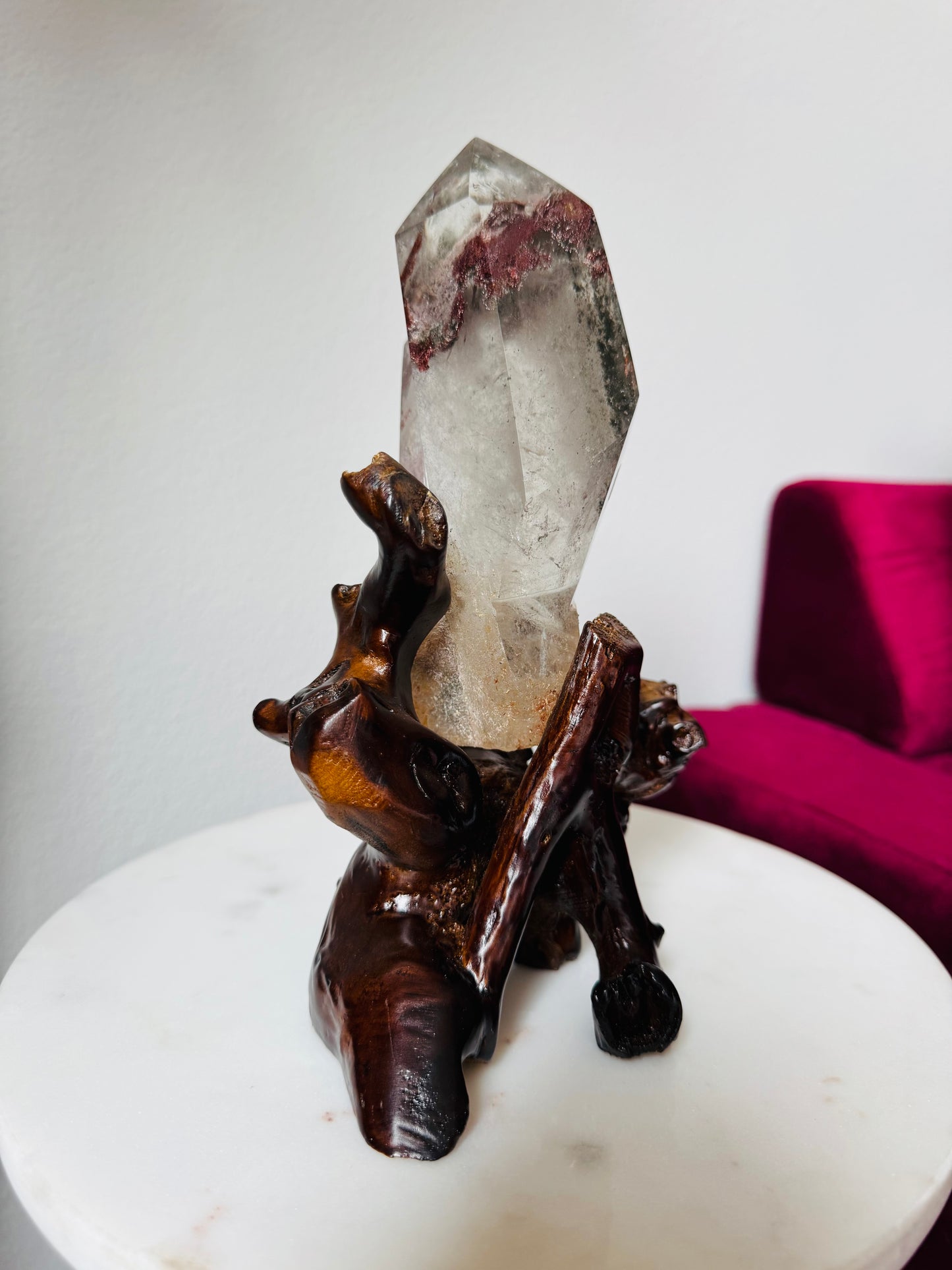 Brazilian Garden Quartz on Wood Stand