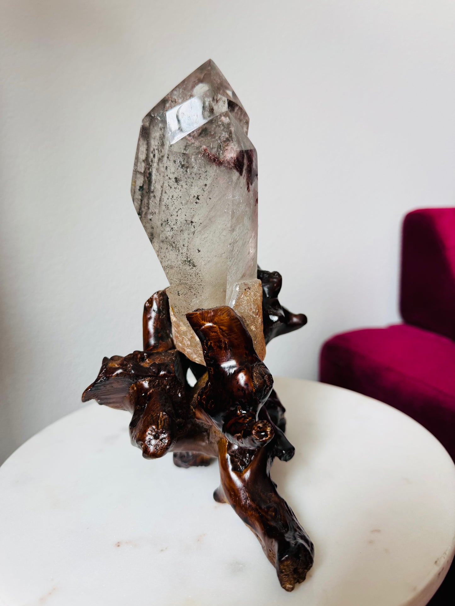 Brazilian Garden Quartz on Wood Stand