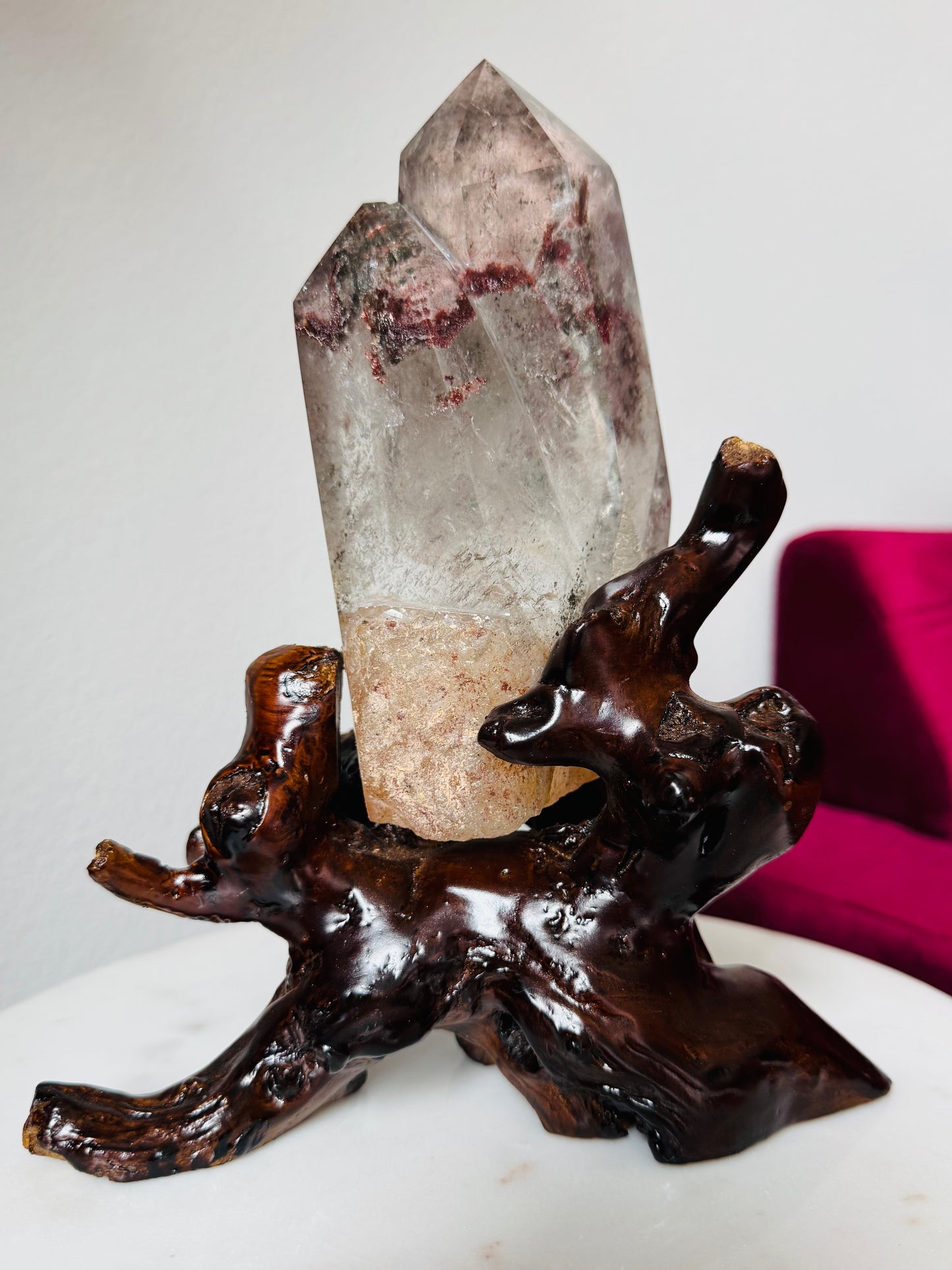 Brazilian Garden Quartz on Wood Stand